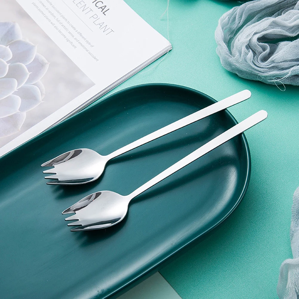 5Pcs Spork Stainless Steel Spoon Fork Silverware Long Handle Flatware Utensil Set for Dessert Ice Cream Salad