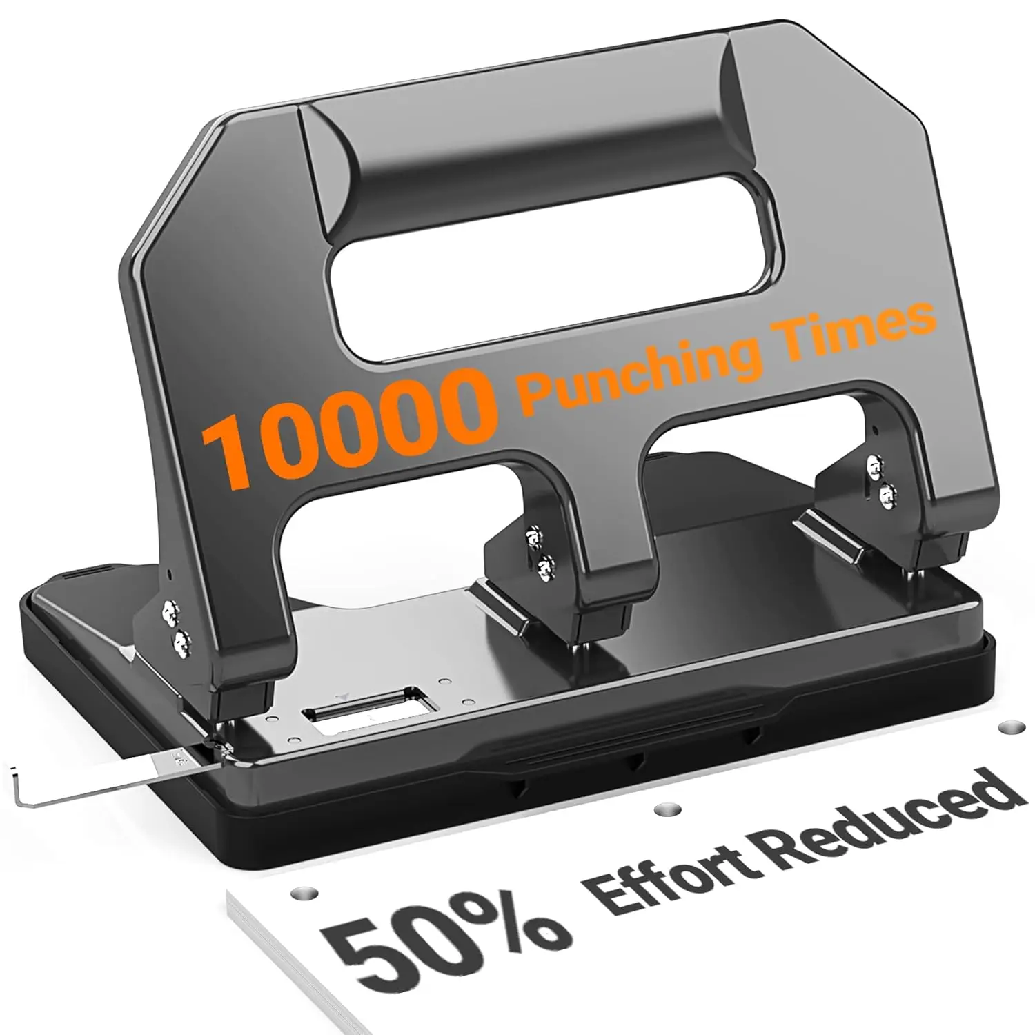 

Прочный дырокол на 3 отверстия для папок, вместимость 40 листов, металлическая конструкция с уменьшенным усилием и встроенным направляющим для бумаги