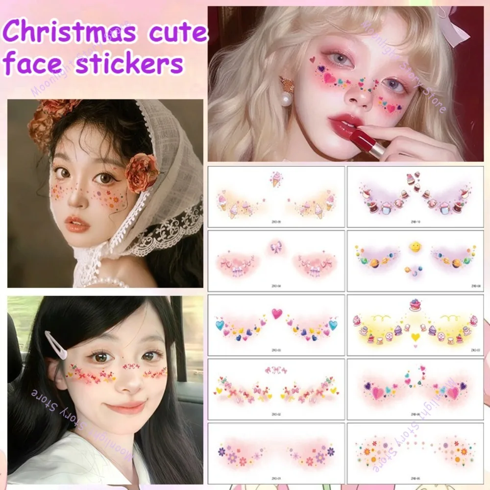 

12Pcs Cute Christmas Flower Dessert Tattoo Stickers for Facial Decoration Parties Everyday Makeup Festive Event Gift for Holiday