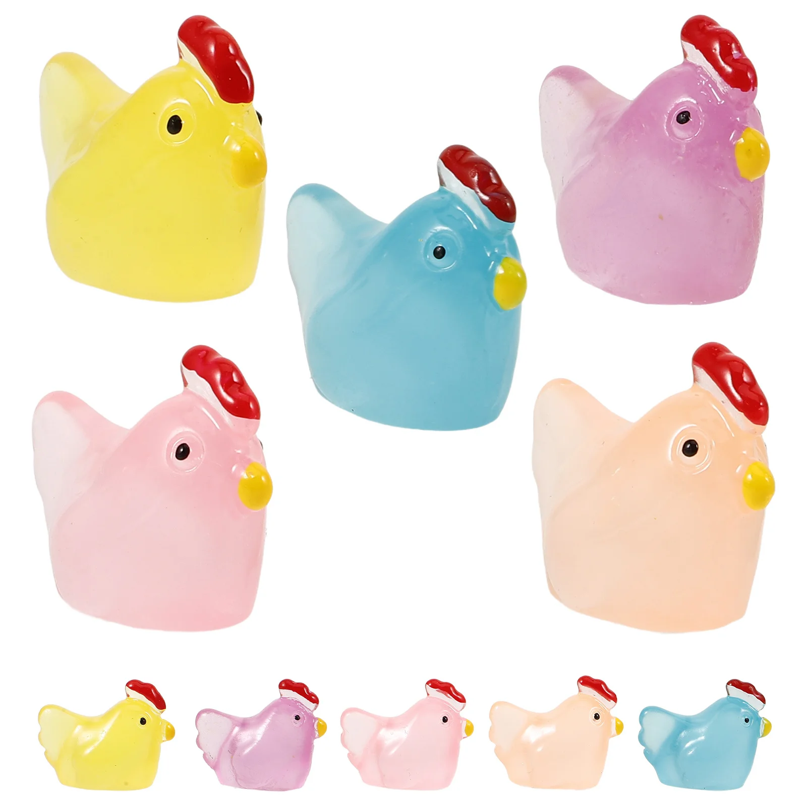 

20Pcs Miniature Resin Chicken Glow in Dark Micro Landscape Figurines for Garden Desk Display Luminous Chicken Tiny Figurines