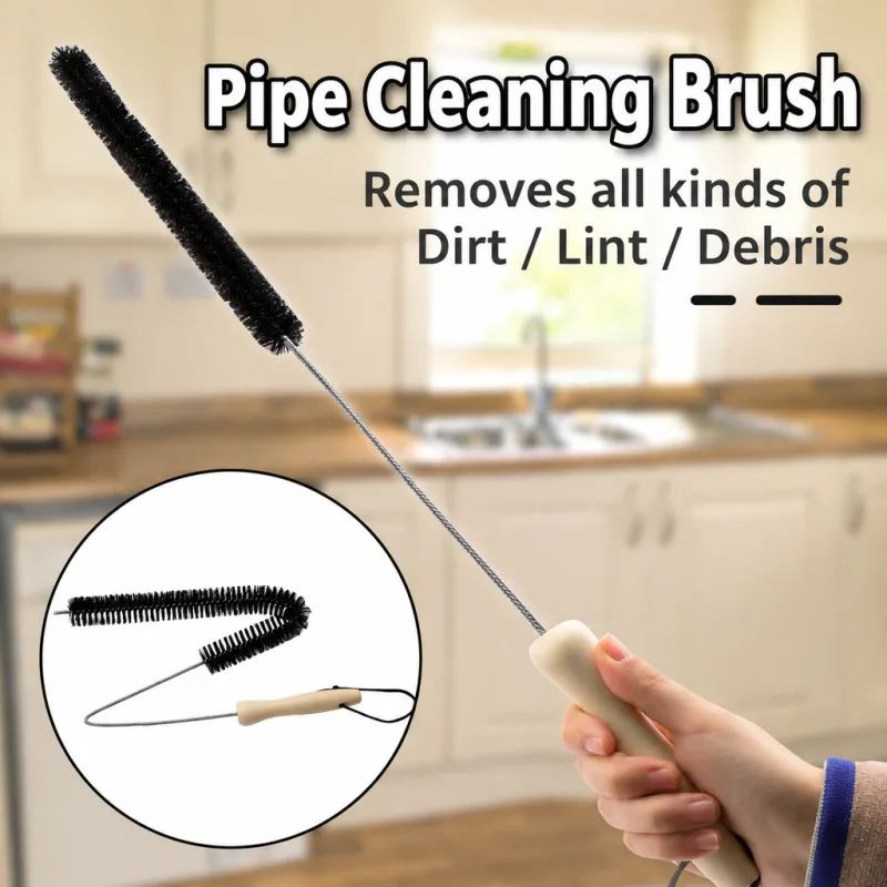 Flexible Bendable Washing Machine Cleaner Brush Long Wooden Handle Pipe Brush For Dryer Vent Drain Sink Fridge Hair Lint Remover