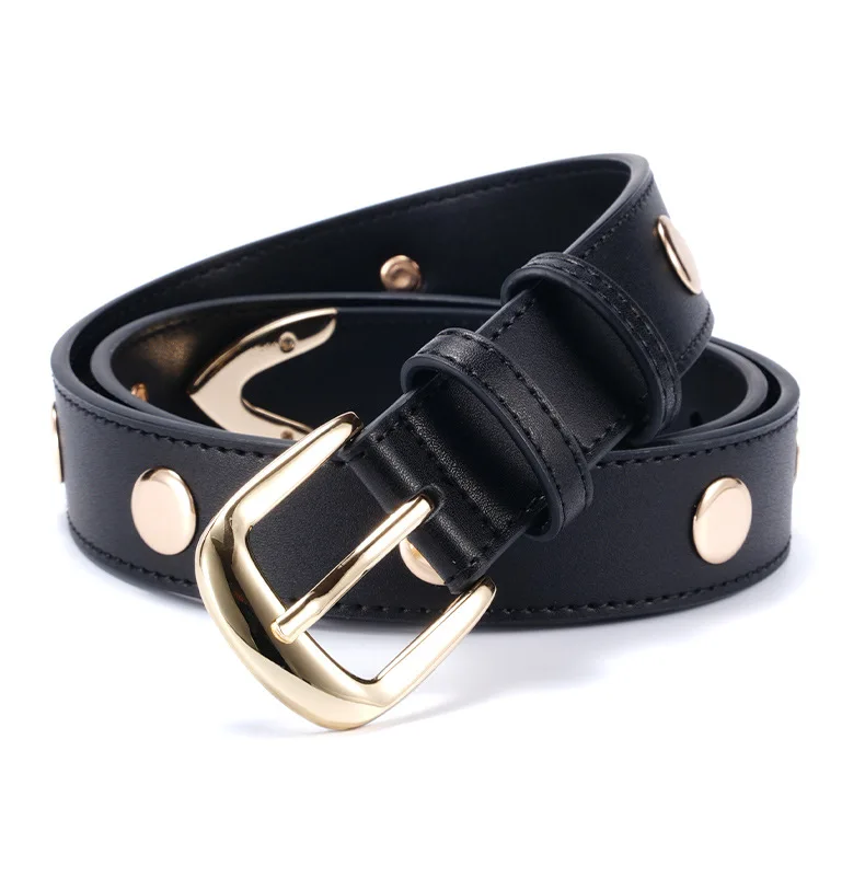 New style women's belt, genuine leather high quality rivet pin buckle cowhide belt