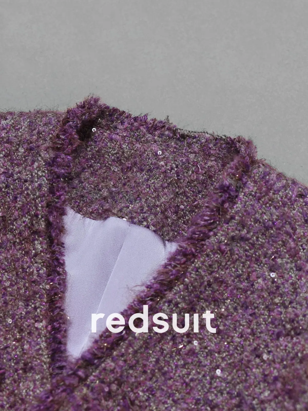 New Purple coarse tweed short jacket V-neck sequin noble top Custom size