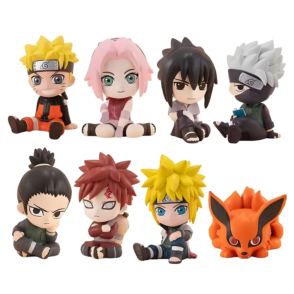 Anime 8-teiliges Set Naruto Figuren Kakashi Sasuke Uchiha Itachi Gaara Haruno Sakura Actionfiguren Q-Version PVC-Modell Kinderspielzeug Geschenk