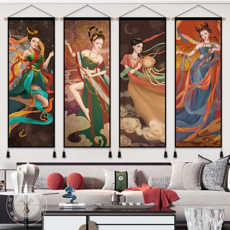 

Dunhuang Flying Sky Hanging Painting Exotic Style Bedroom Tapestry Dormitory Renovation Modern Wall Art Print Posters