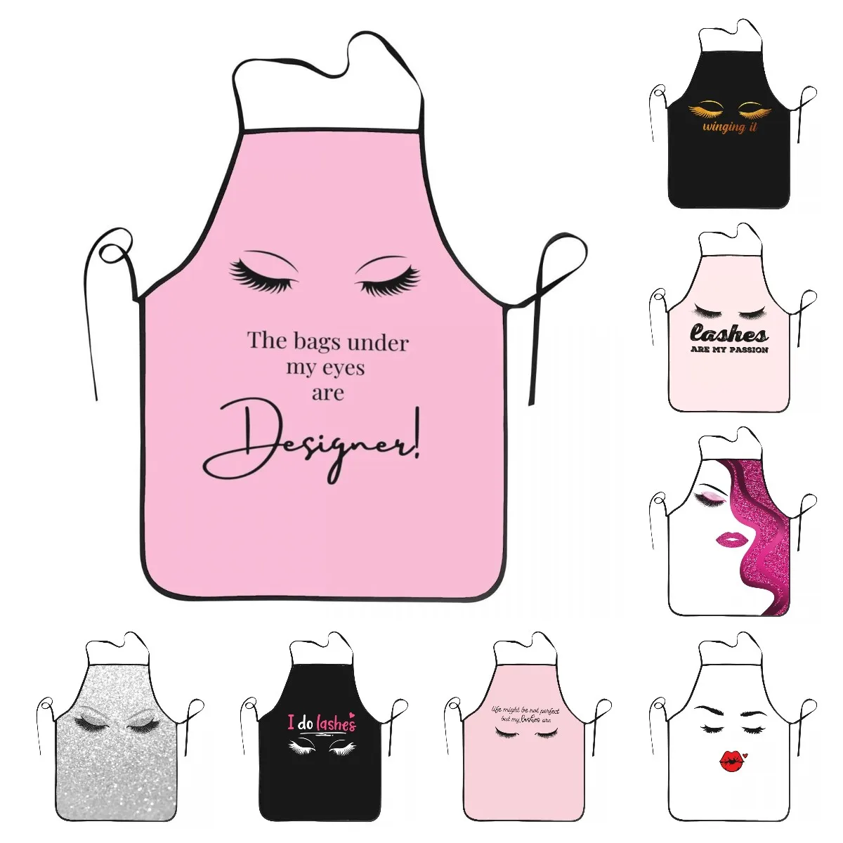 Unisex Eyelashes Designer Bib Apron Adult Women Men Chef Tablier Cuisine for Cooking Kitchen Funny Lashes Painting