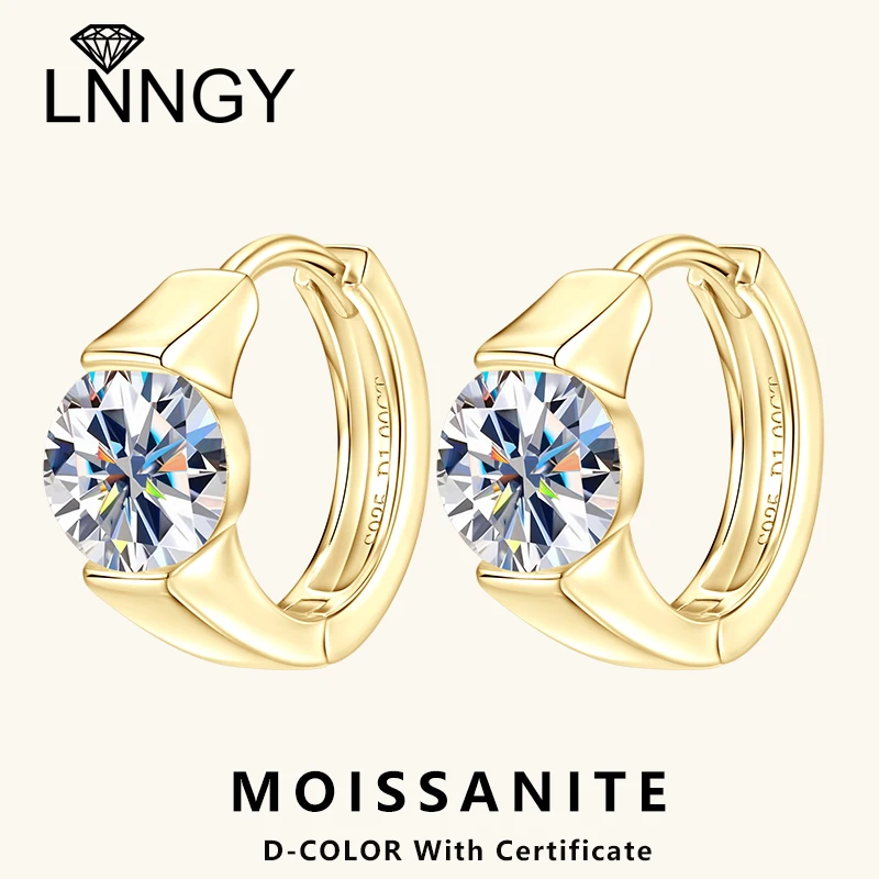 

Lnngy 2025 Trend Solitaire 6.5mm 1CT Moissanite Hoop Earrings For Women Pure 925 Sterling Silver Circle Earring Chunky Jewelry