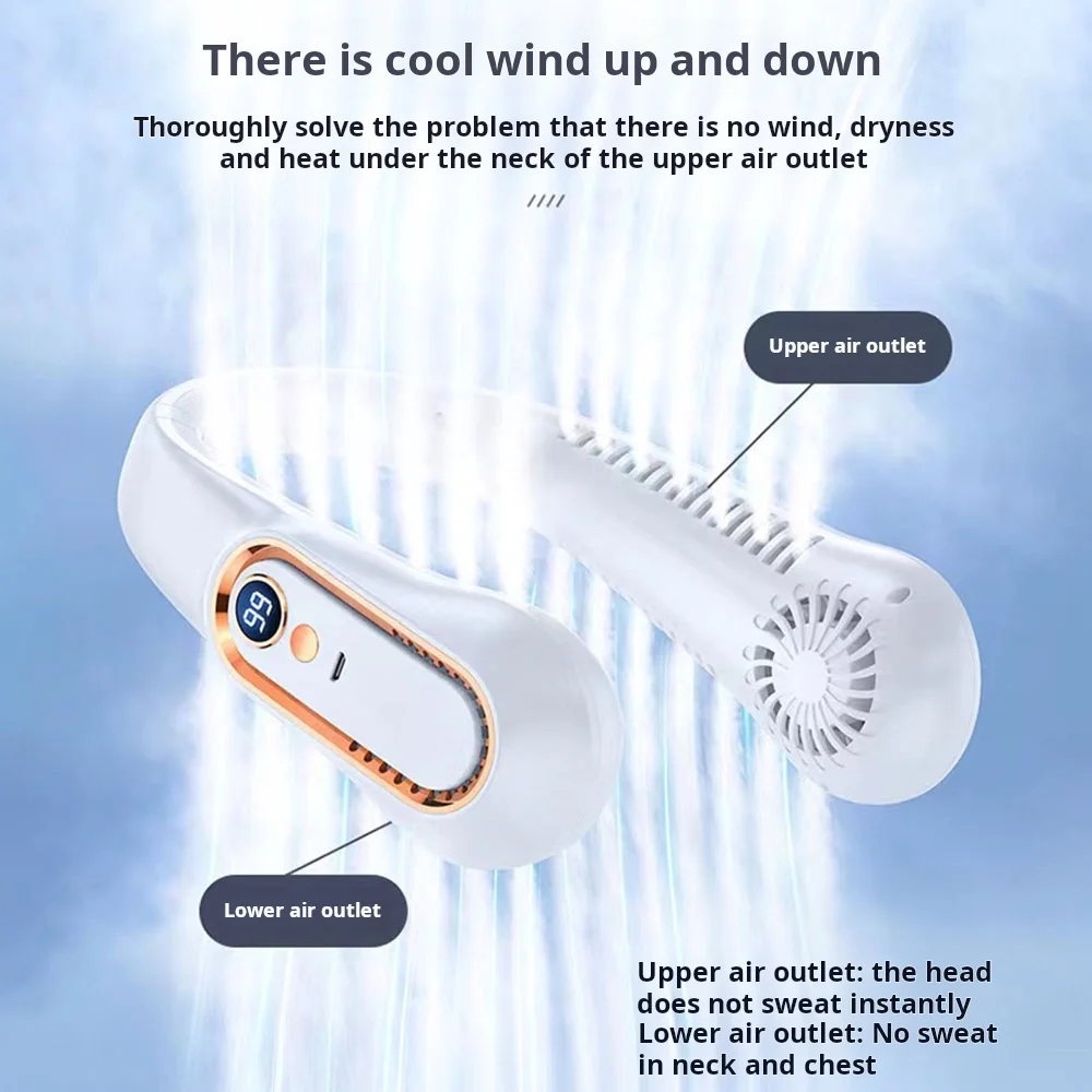휴대용 행잉 넥 선풍기 디지털 디스플레이 전원 환풍기 블레이드리스 넥밴드, 선풍기 에어 쿨러, USB 충전식 선풍기, 2000mAh