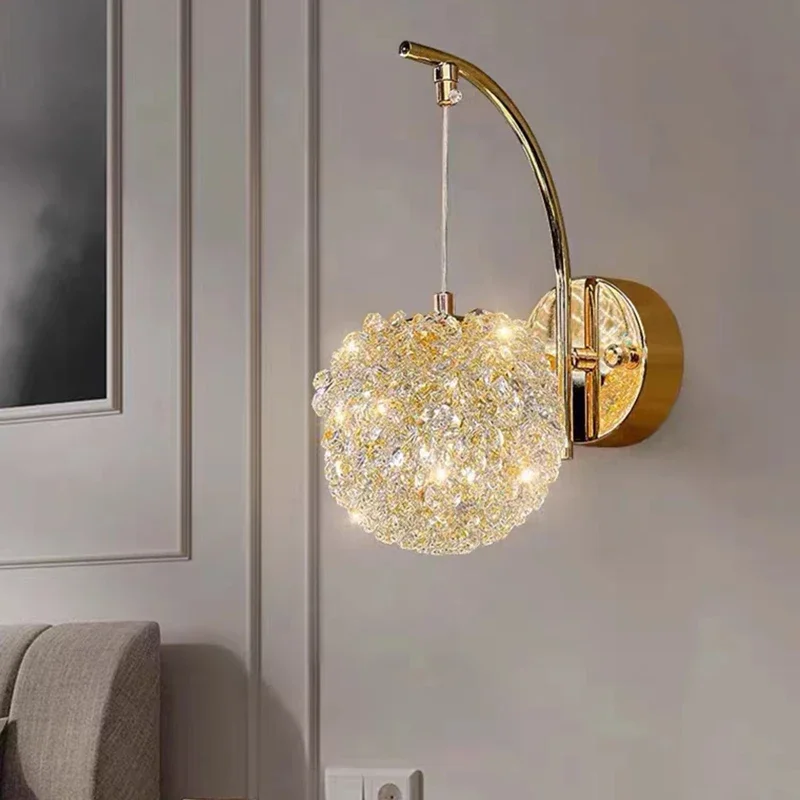 

Nordic Modern Luxury Crystal Ball Wall Lamp Iron Art Bedroom Restaurant entrance lighting Villa Living lamps for living room