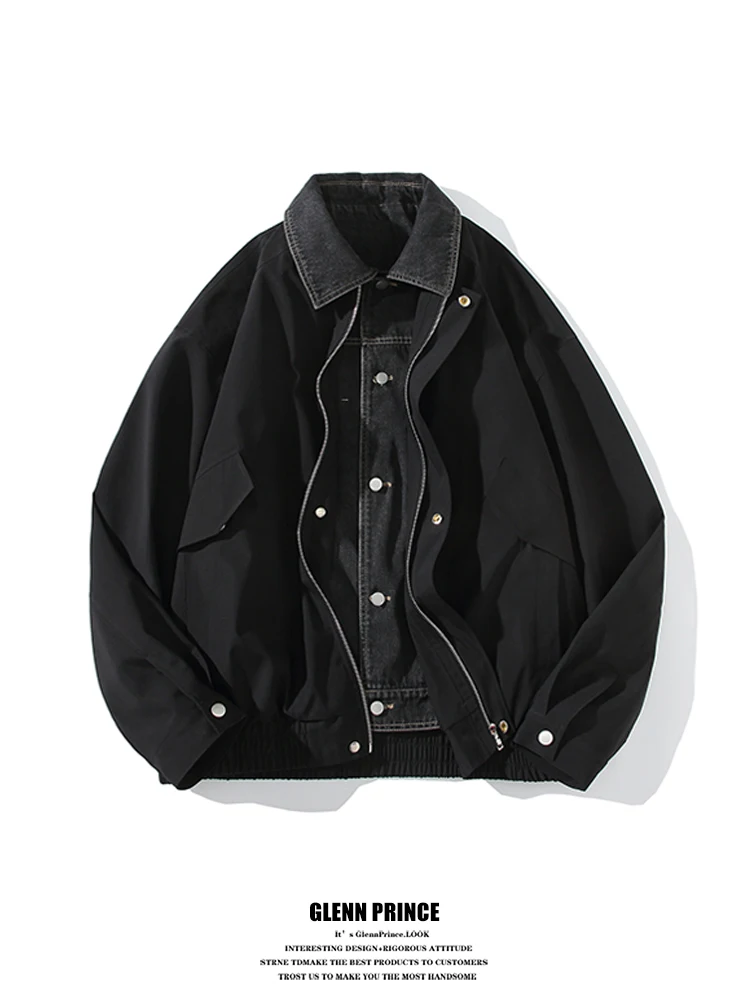 

Loose Casual Men's Denim Jaet American Retro Splicing Outerwear Spring Early Trendy Brand Versatile Loose Fit Jeans Jaet