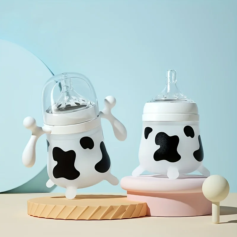 

Силиконовая детская бутылочка 150/240 мл — герметичная бутылочка для кормления с широким горлышком и ручкой и соломинкой, подходит в подарок для новорожденных