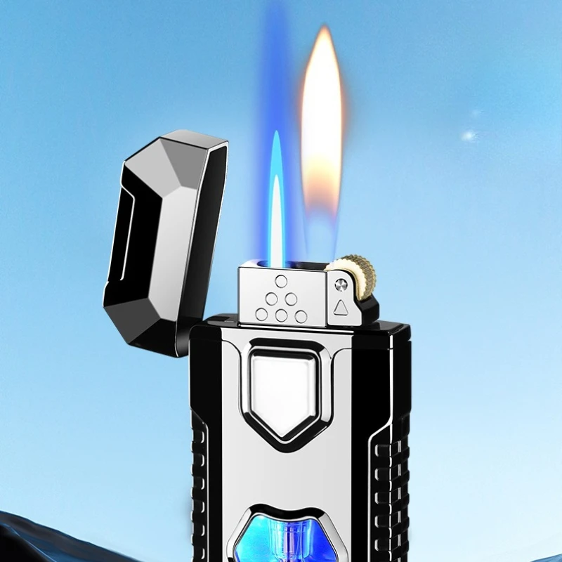 

Metal lighter with dual flame, visible air chamber, high-value windproof lighter, fashionable cigarette accessory gifts 2026 new