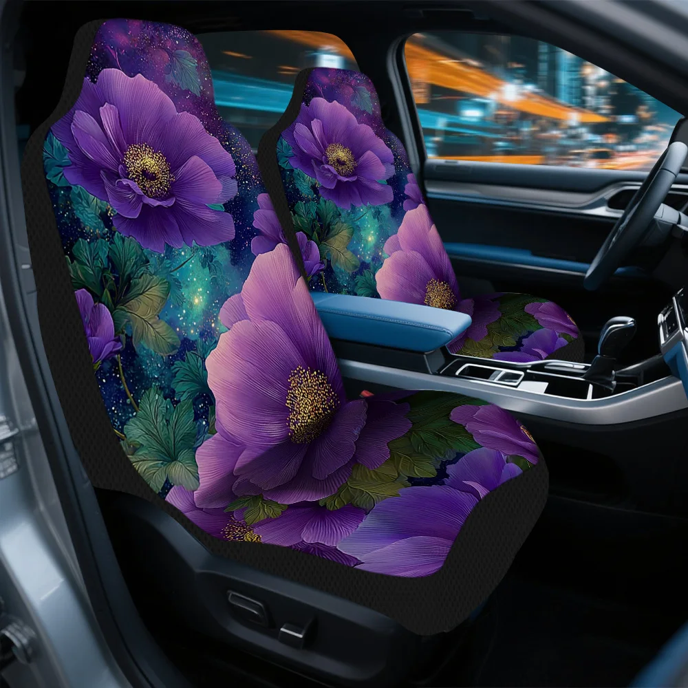 Set Of 2 Purple Cosmic Flower Seat Covers For Front Car Seats, Made From Durable Material Suitable For Both Men And Women, Ideal