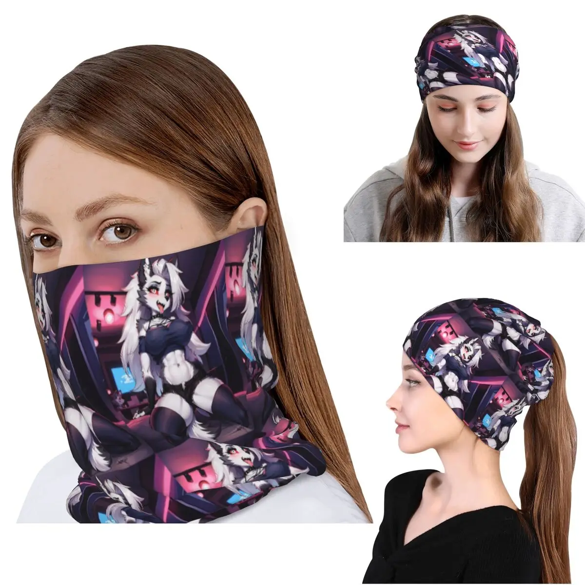 

Многофункциональный шарф-бандана Helluva Boss Loona для лица и шеи, велосипедный шарф, шапка-бини для мужчин, женщин и взрослых, на все сезоны