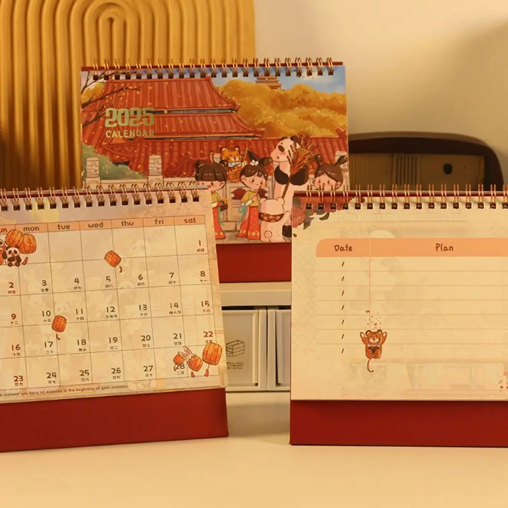 Ancient Style 2025 New Year Desk Calendar Daily Monthly Schedule Standing Flip Calendar Planning Time Manegement