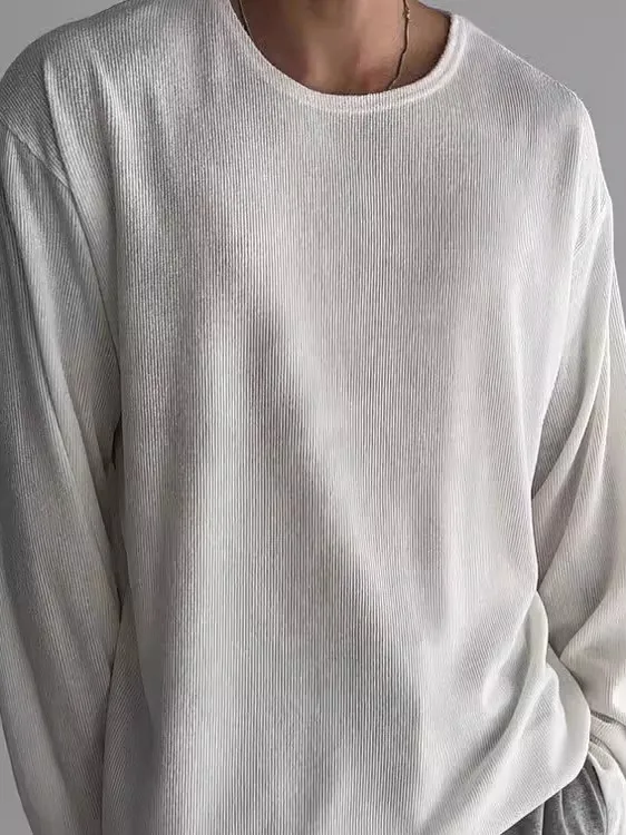 Loose Fit Long Sleeve T-Shirt for Men Linen Silk Sun Protection Hollow out Knitted Youth Fashion round Neck  Color T-Shirt