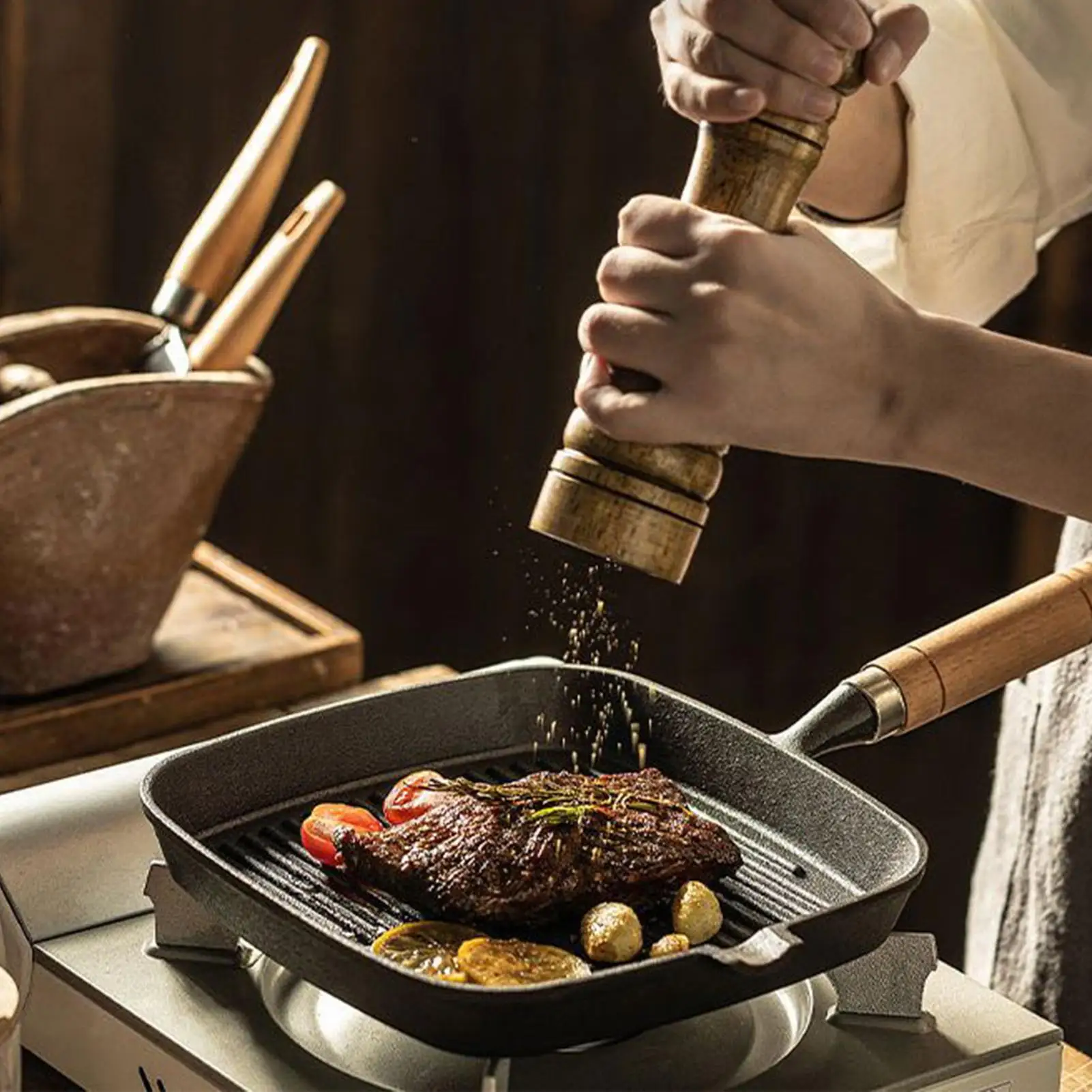 

Grill Skillet Square Steak Frying Pan For Camping Portable Heat Resistant Frying Pot Multifunctional Kitchen Accessories For