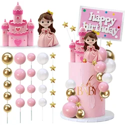 Star Castle Ball Cake Topper Girl Princess Cake Topper Happy Birthday Cake Decoration for Girl Birthday Princess Party Supplies