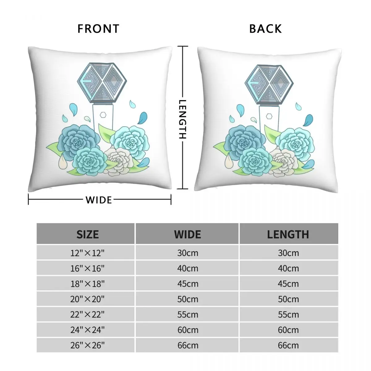 Exo Floral Lightstick Square Pillowcase Polyester Linen Velvet Creative Zip Decor Pillow Case Home Cushion Cover