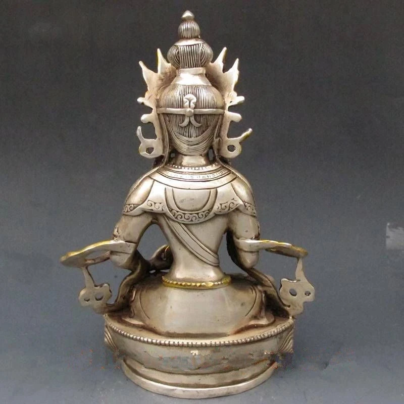 Vintage Tibet Silver Copper Gilt Tibetan Buddhism Statue -- White Tara Buddha