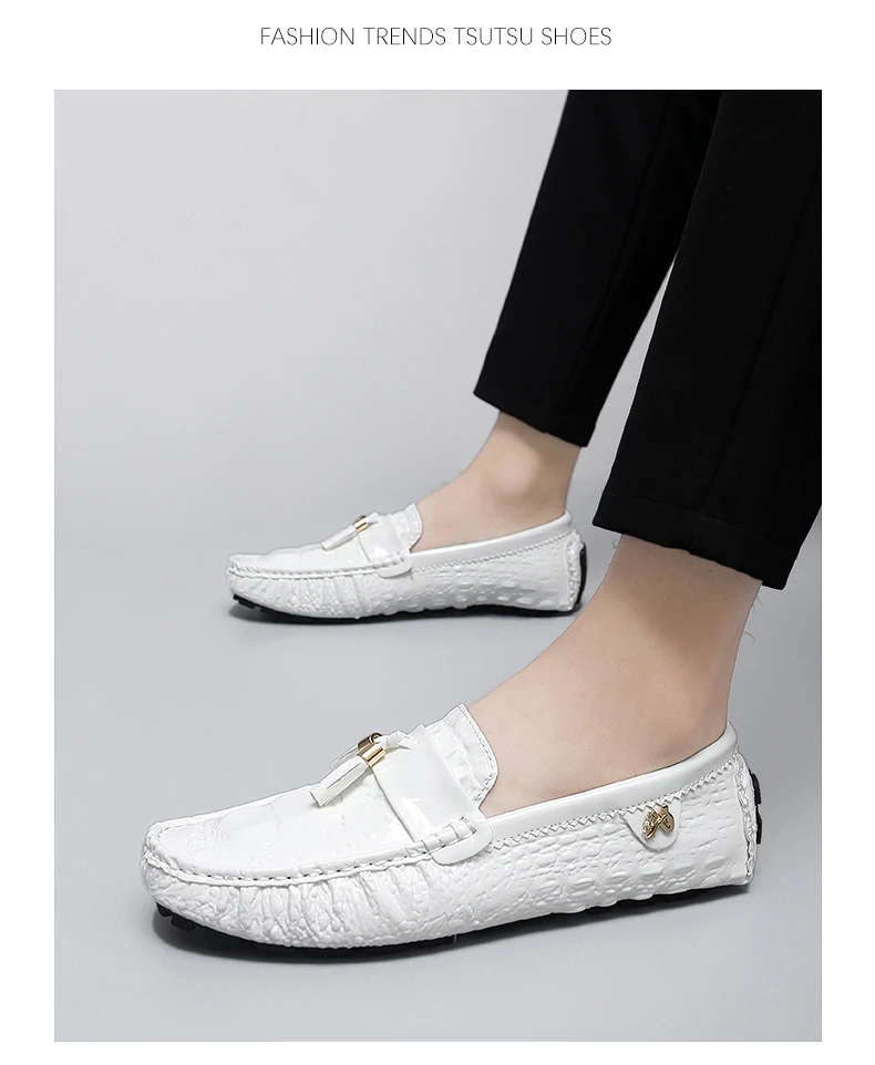 2025 Neuer Stil Handgefertigte Quasten-Loafer für Herren, Atmungsaktive Trendige Leichte Luxus-Krokodilmuster Slip-On Freizeit-Loafer, Unisex Fahrschuhe – Detail 16