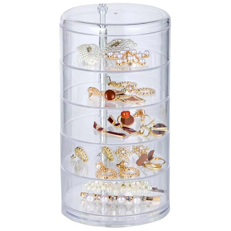 Five-Layer 360 Degree Rotating Jewelry Boxes Jewelry Storage Box For Ear Studs Necklaces Bracelets Headbands