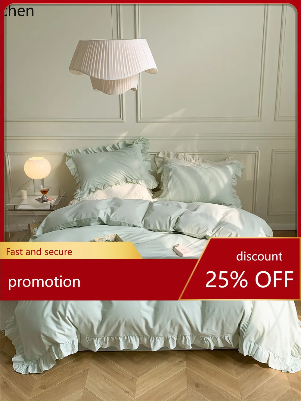 ZML four-piece set with ruffled duvet cover, all-cotton soft sheets, skin-friendly and breathable bedding