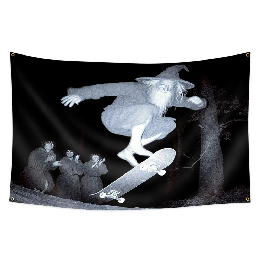 

1pc Funny Wizard Skateboarding Wall Tapestry Retro Grayscale Magic Theme Home Decor for Bedroom Living Room Aesthetic Backdrop