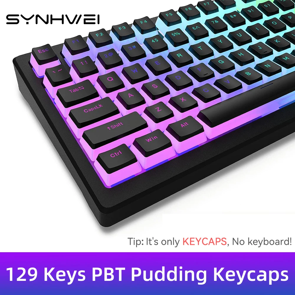 Pudding PBT Keycaps 129 Keys Double Shot Translucent for 60% 80% 100% Layout OEM Profile for RGB Mechanical Gaming Keyboard