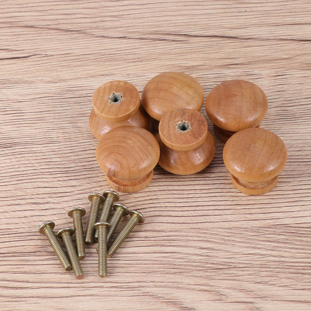 6Pcs Mushroom Style Cabinet Pulls Wooden Drawer Handles Natural Solid Wood Door Knobs Easy Install Cupboard Pull Hardware