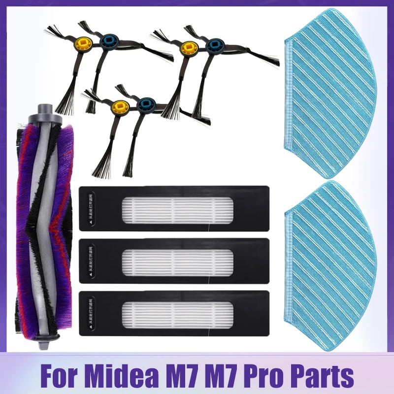 For Midea M7 M7 Pro Robotic Vacuum Cleaner Spare Parts Main Roller Brush Hepa Filter Side Brush Mop Cloth Rags Accessories