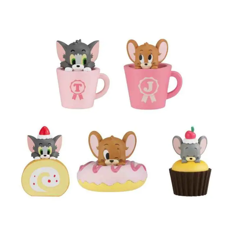 5Pcs/set Genuine Bandai Tom and Jerry Gourmet Hide and Seek Figurines Cakes Donuts and Twisted Eggs Action Figure Model Toy Gift