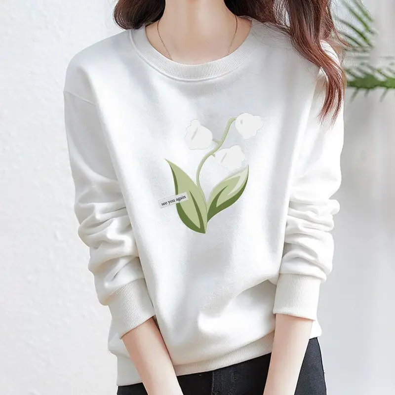 Women\'s Printing Flower Sweater Spring and Autumn 2023 New Fashion Round Neck Age Reducing All-match Slim Long Sleeve Top