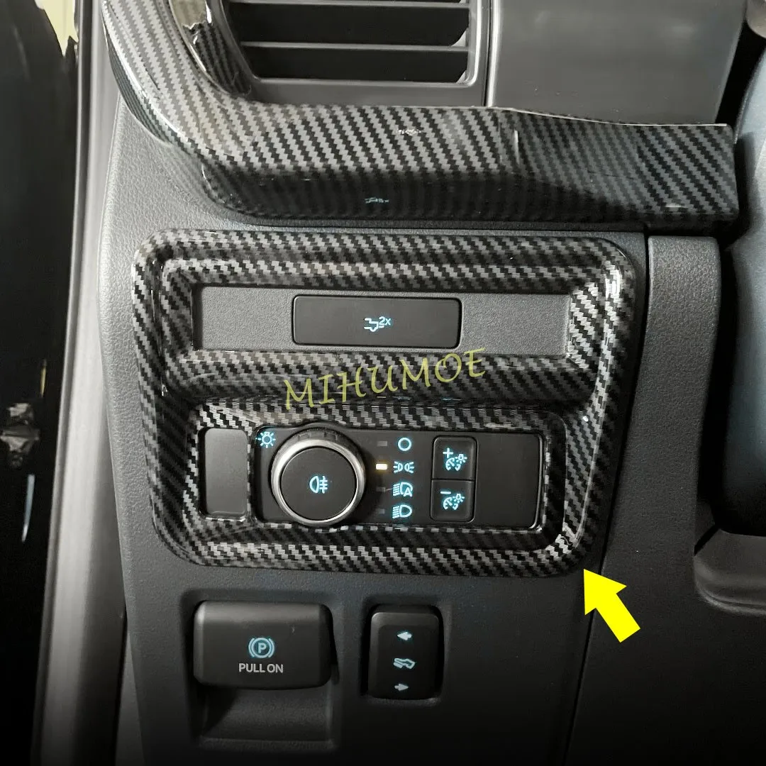 For 2021 2022 2023 2024 2025 2026 Ford F-150 F150 Carbon Fiber Interior Center Console Headlight Switch Cover Trims