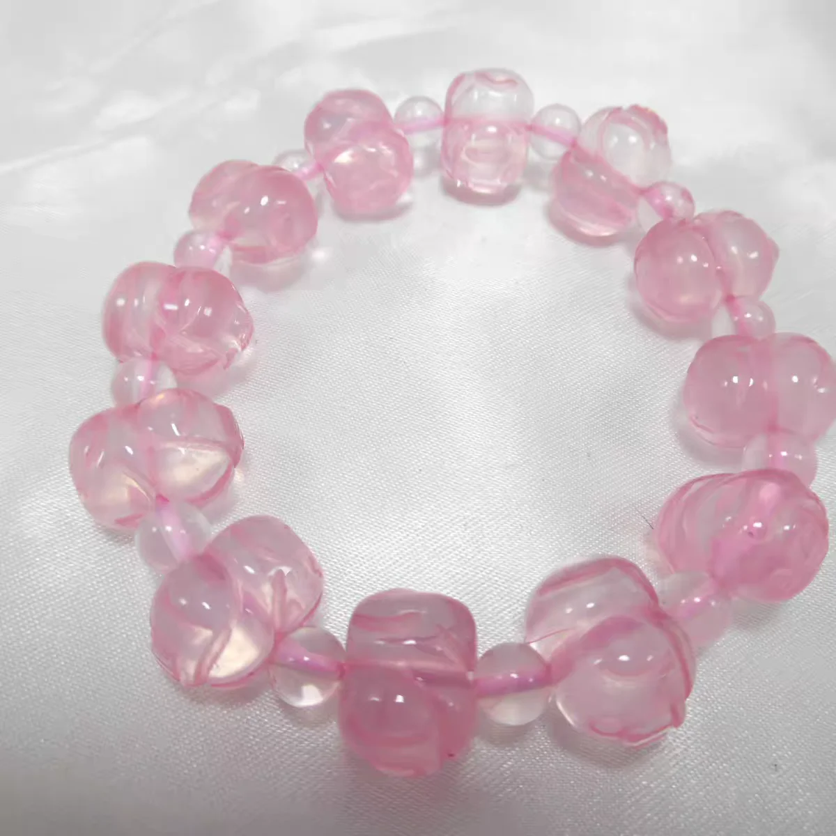 Natural Rose Quartz Pink Clear Beads Bracelet Stretch Rose Quartz 14x9mm Star Light Woman Carved Lotus Round Beads AAAAA