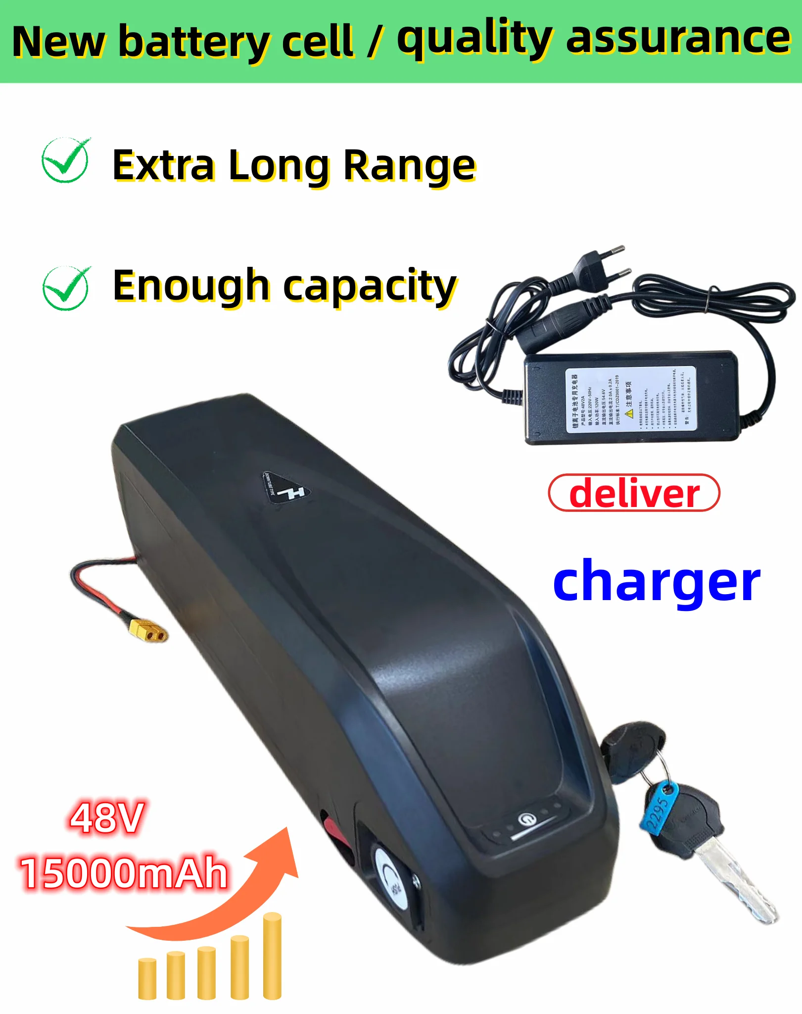 Bateria de lítio recarregável para bicicleta elétrica, Hailong, Polly, DP-9, Samsung 20, 25, 30, 35, 40, 50, 60Ah, 52V, 15000mAh, 1500W