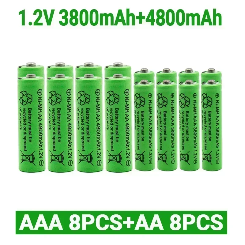 Pilas recargables de 1,2 V, AA, 4800mAh, NI-MH + 1,2 V, AAA, 3800 MAh