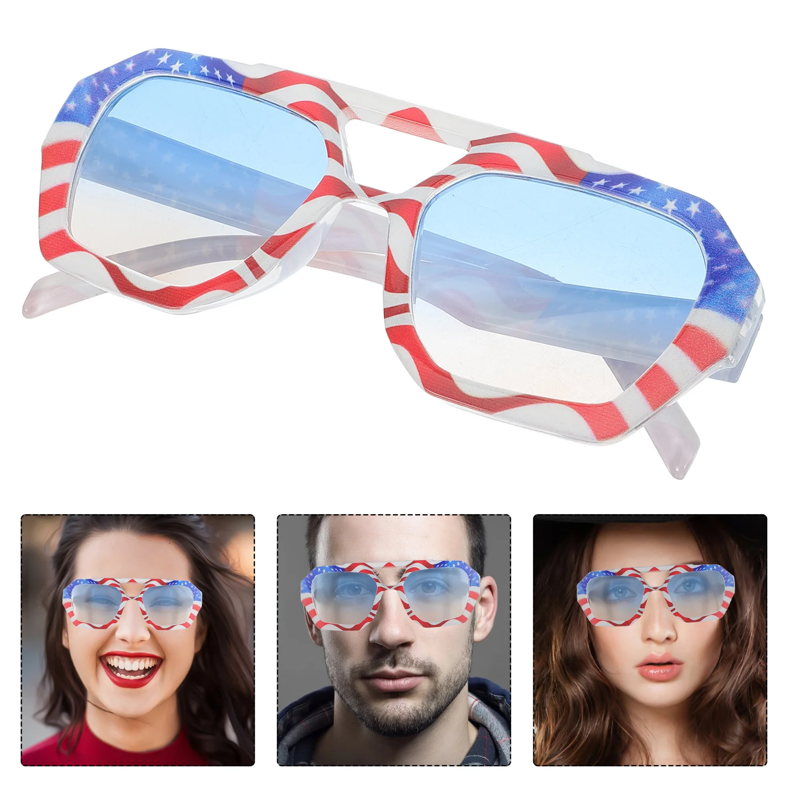 

American Flag Sunglasses Unique Irregular Shape Patriotic Eyewear for 4Th of July Independence Day Party