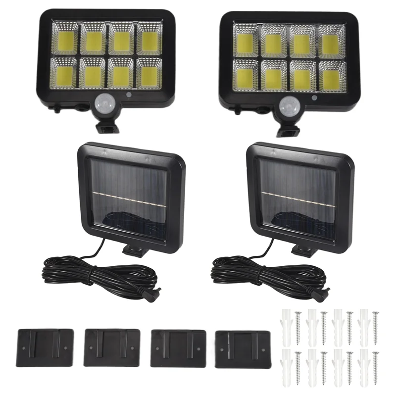 2Pc 2000 Lumen 160 Leds Solar Wall Lights IP65 Waterproof Wired Motion Sensor Security Flood Light 360 Degree Adjustable