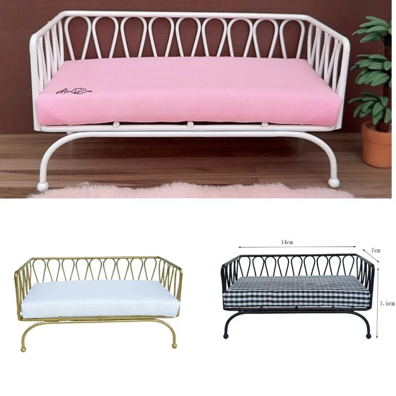 

Simulation Iron Sofa and Chair for Dollhouse, Mini Single Bed, Furniture Decor Toy, Micro Scene Props, Home Model, 1:12