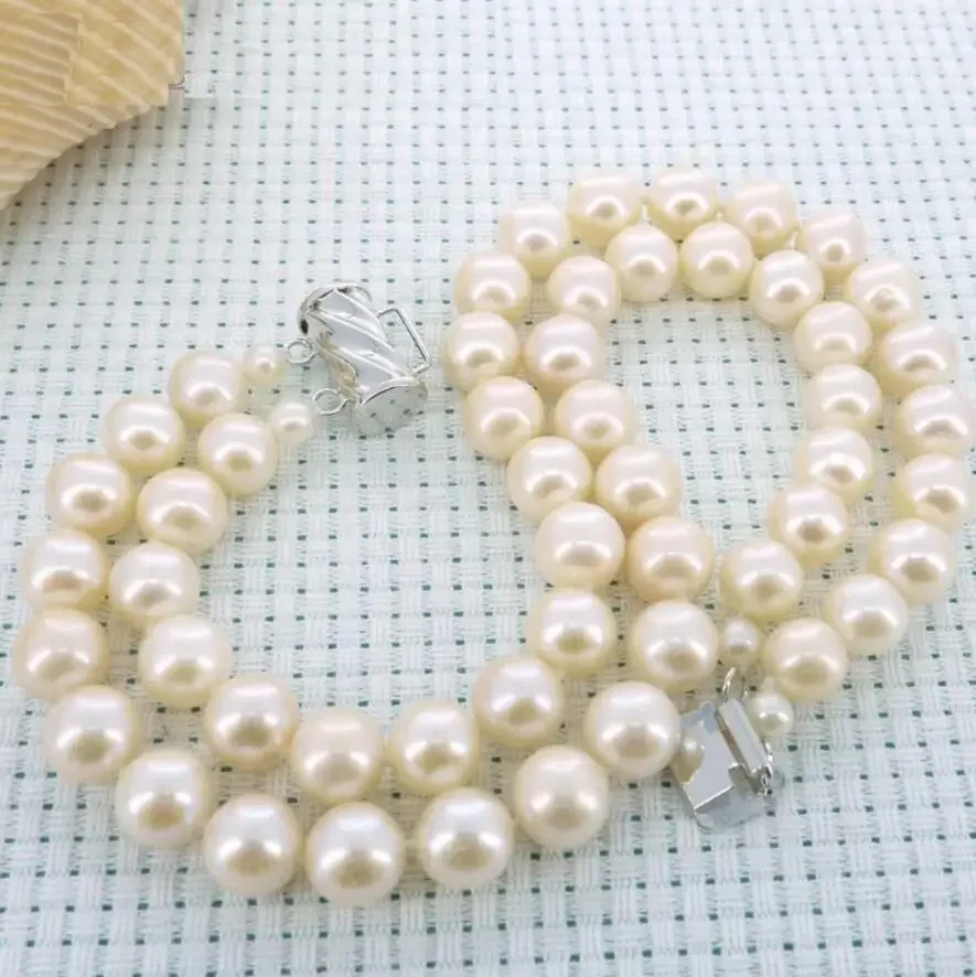 

Новый НОВЫЙ 2-рядный браслет из натурального белого жемчуга Южного моря 9-8 мм из австралийского белого золота 14 карат