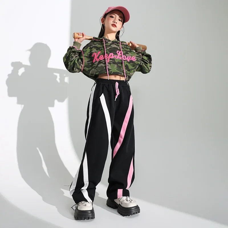 

New Jazz Dance Costume Hip Hop Clothes for Girls Long Sleeve Tops Fashion Baggy Pants Teenagers Modern Dance Performance Wear