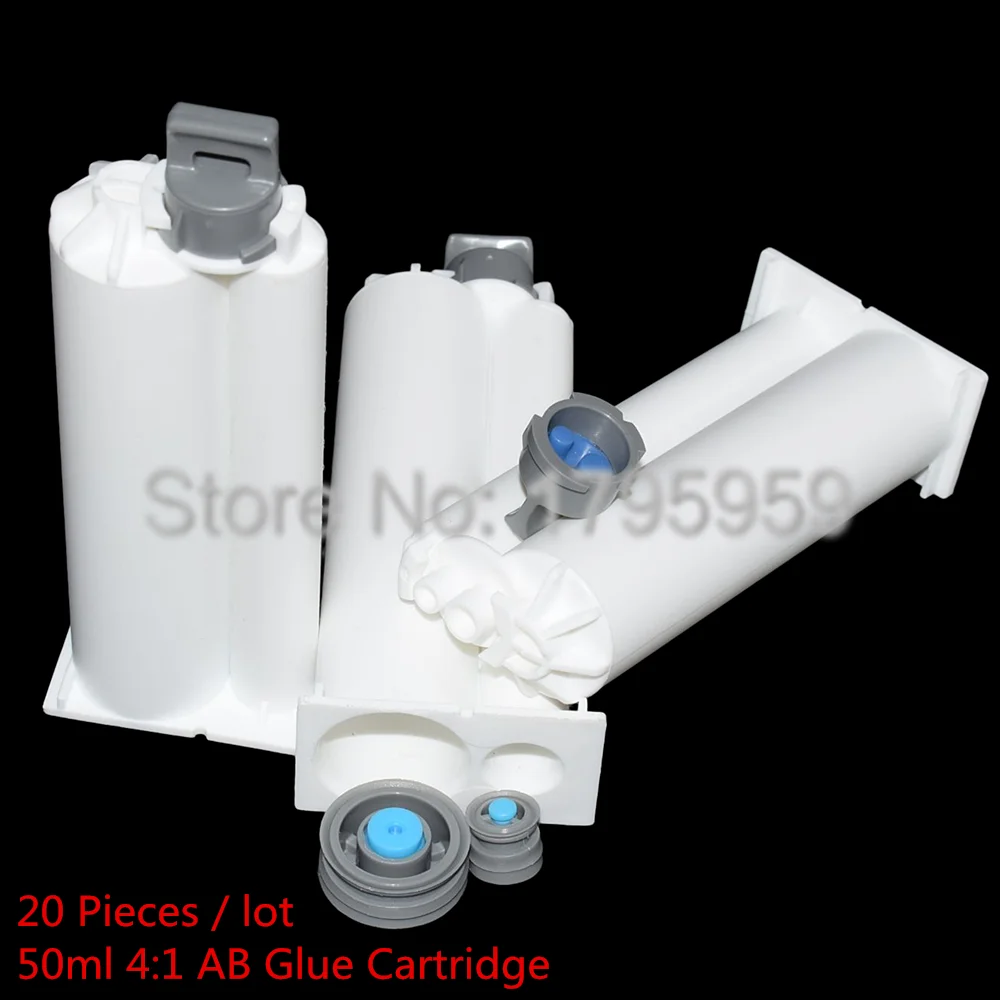 20 pz vuoto 50ml resina epossidica colla tubo 1:1 10:1 4:1 2:1 cartucce a doppia canna con pistoni sigillanti per 50ml AB colla pistole strumenti