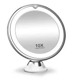 Flexible 10x Magnifying Vanity Mirror with Lights Touch Screen Lighting Dressing Makeup Lamp Bottom Sucker Portable Design LED