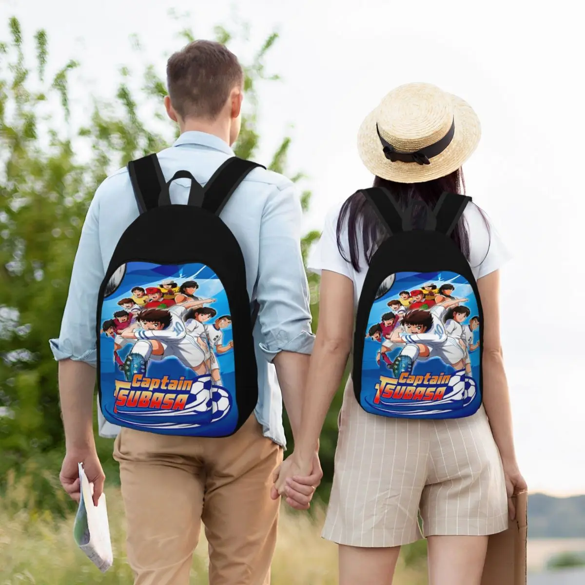 Capitão Tsubasa Mochila de equipe de futebol para homens e mulheres, colegial, mochila de negócios, anime laptop lona sacos duráveis, legais