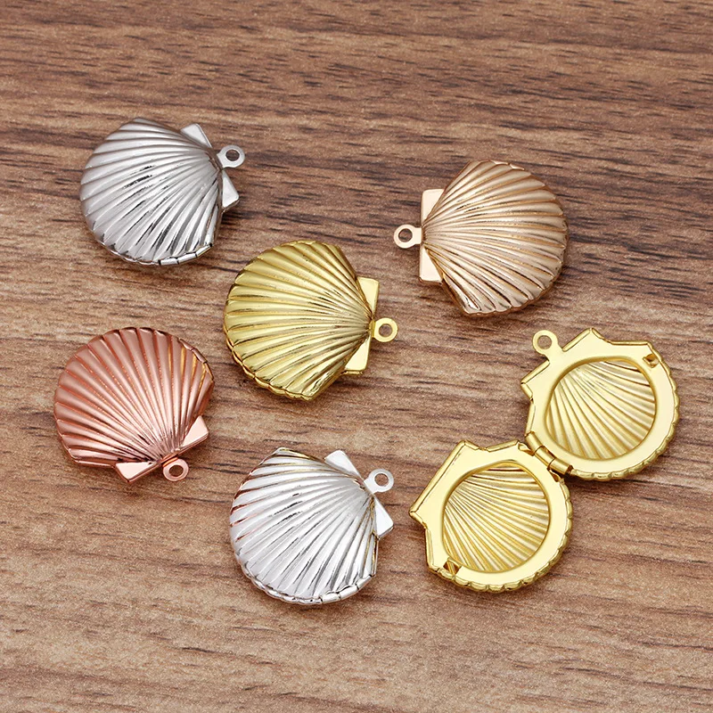 

10pcs/Lot Copper Shell Shaped Photo Frame Locket Charms DIY Can Open Picture Pendants Jewelry Findings Wholesale