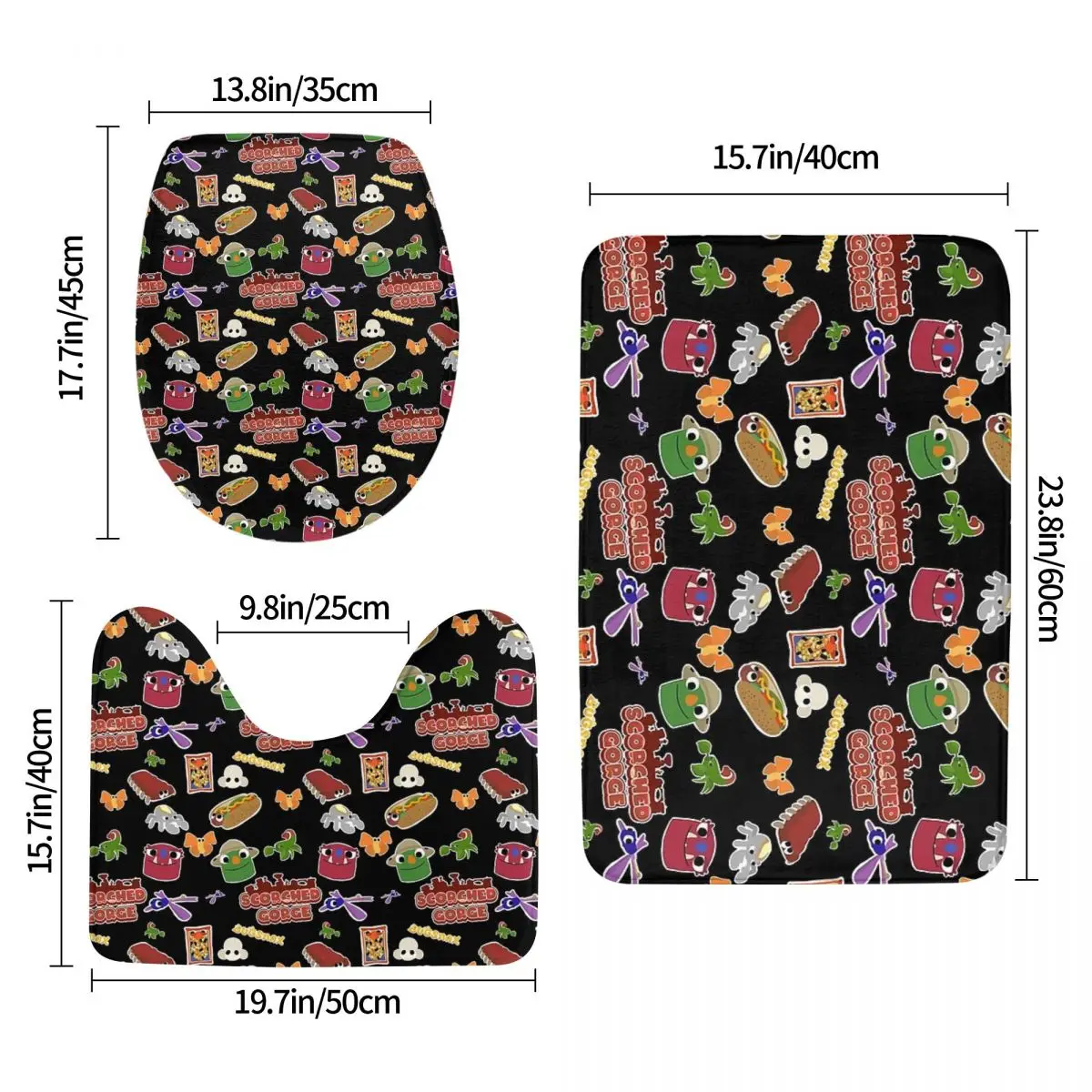 

Bugsnax Fan Art Scorched Gorge 3-х предметный коврик для ванной комнаты, набор для ванной комнаты, крышка для унитаза, домашний декор, нескользящий ковер, напольный коврик