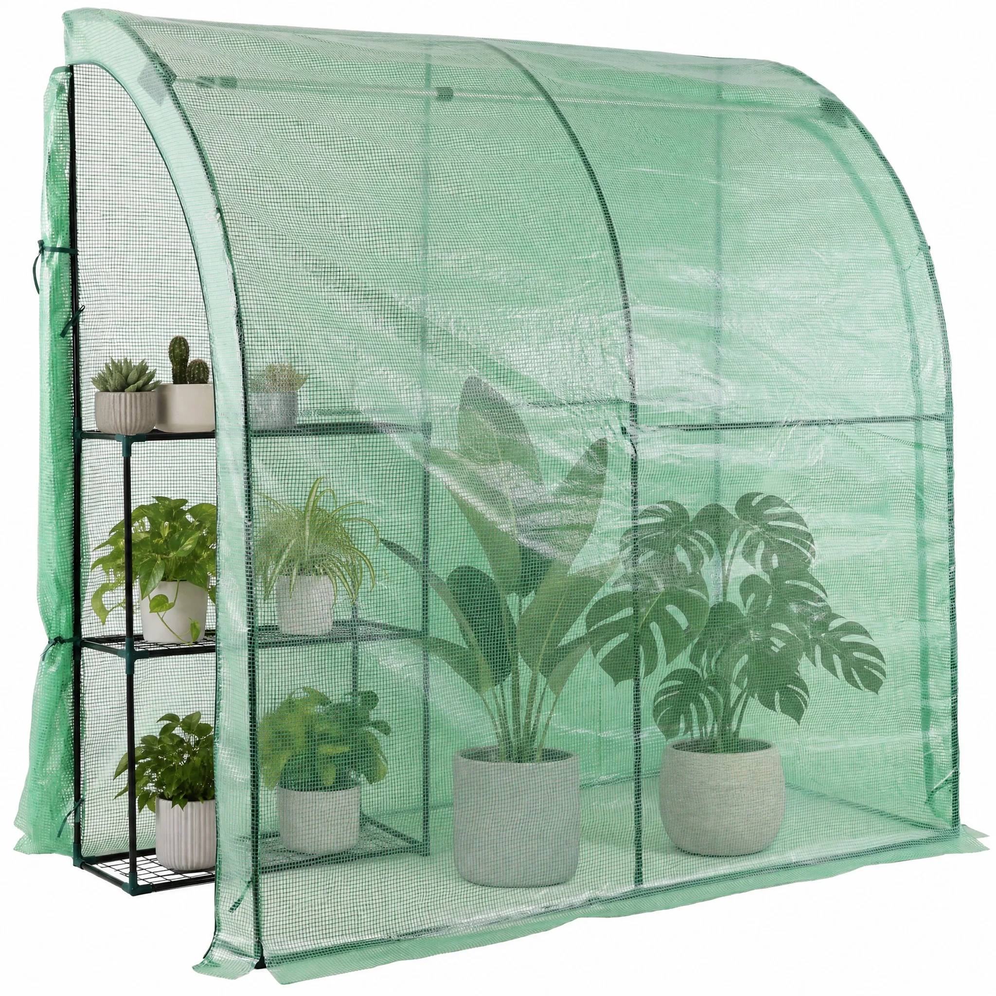 3 Tier Lean-To Portable Greenhouse Heavy Duty Indoor Outdoor Garden Greenhouse with Wire Shelves 79"x39"x83", PE Weatherproof Cover  2 Roll-Up Zipper Doors