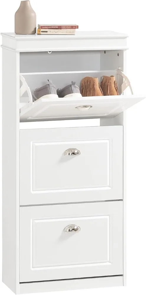 

Haotian FSR94-W, White Shoe Cabinet with 3 Flip Drawers, Freestanding Shoe Rack, Shoe Rack with Hidden Drawer