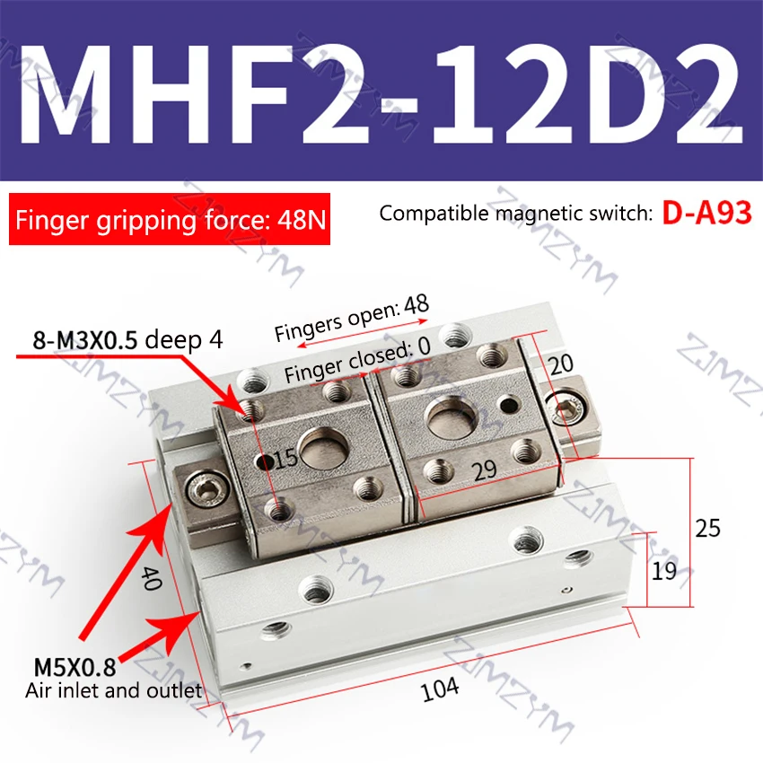 MHF2-8D/8D1/8D2/12D/12D1/12D2 Pneumatic Finger Cylinder Thin Air Claw Parallel Guide Slide Pneumatic Gripperr Air Gripper 8/12mm